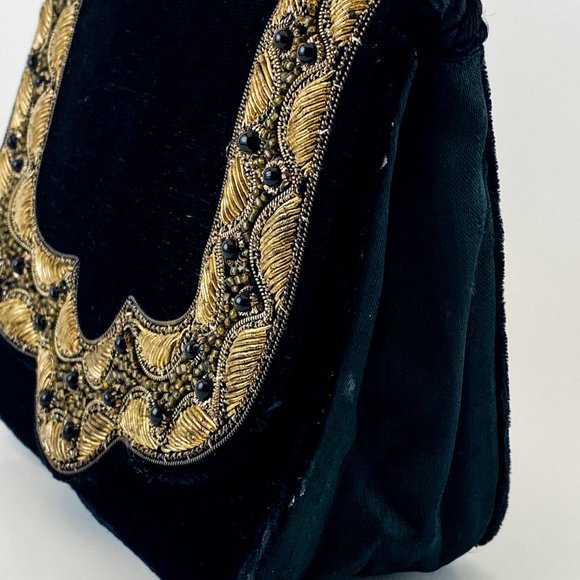 Black Velvet Boho Clutch Gold Embroidered Handbag - Picture 3 of 4